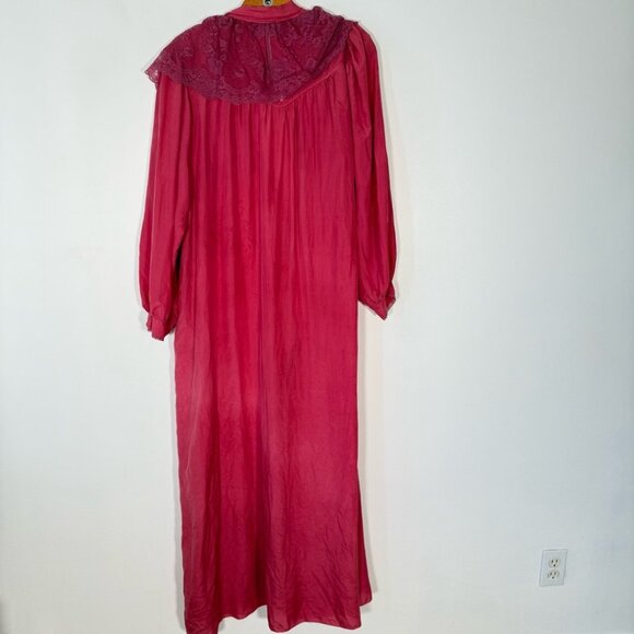 Vintage 100% Silk Robe With Lace, Maxi Length, Pink, Boho S - Picture 2 of 8